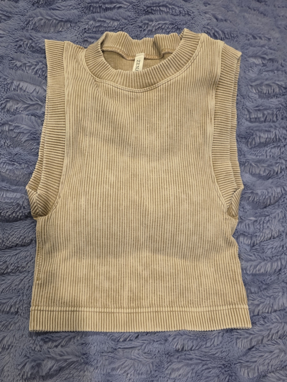 Zenana Outfitters Ribbed Sleeveless Crop Tank - Light Beige Size S/M